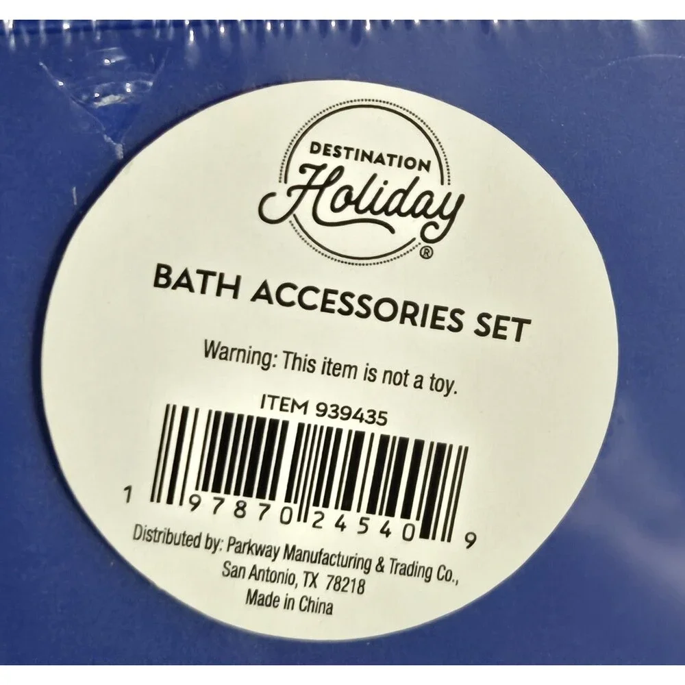 Destination Holiday Blue Modern Plastic Bath Set Soap Dispenser & Sponge Holder